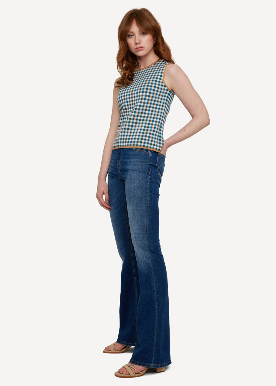 Oleana - Gingham Graph top - Light brown