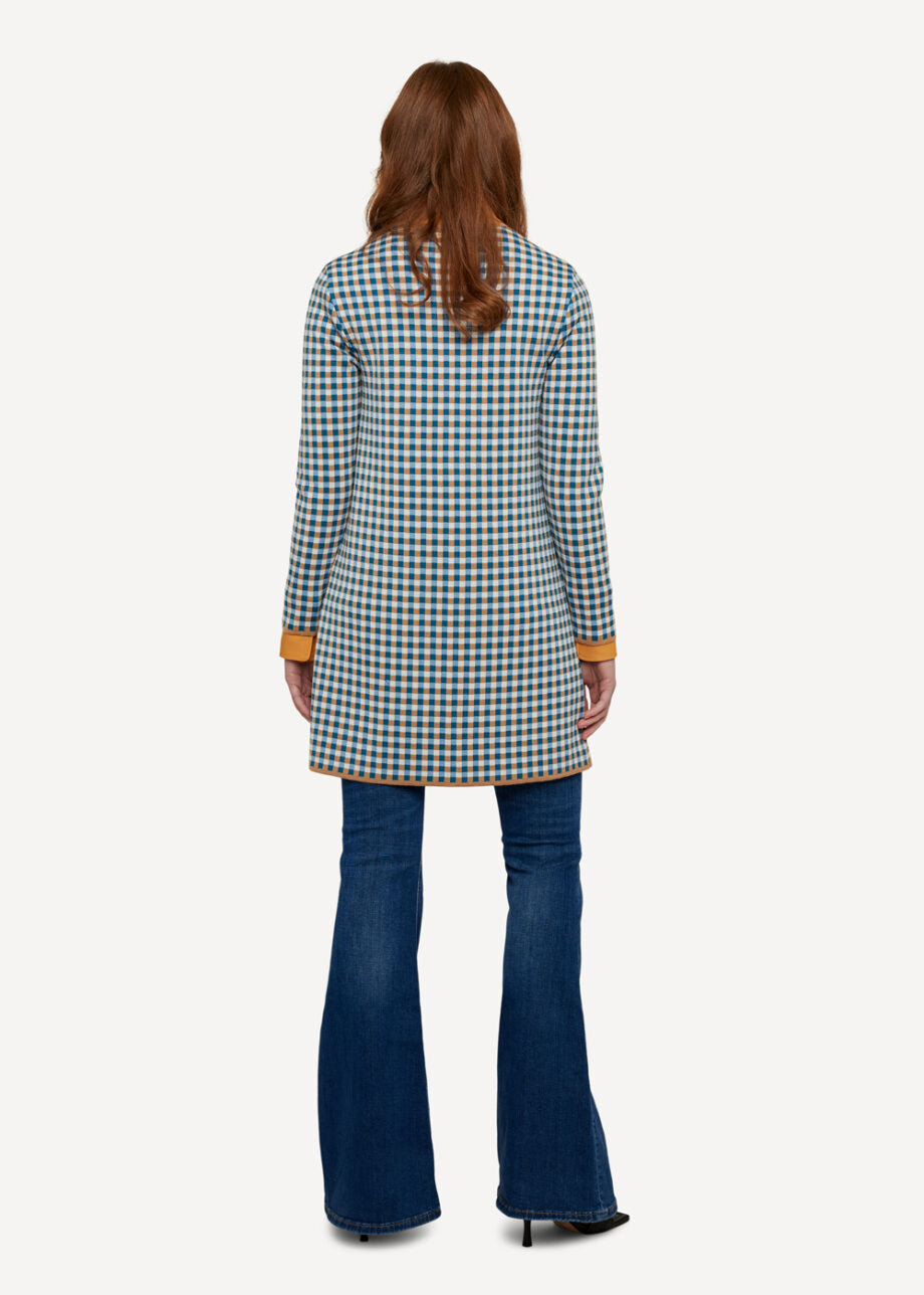 Oleana - Gingham graph long jacket - Light brown