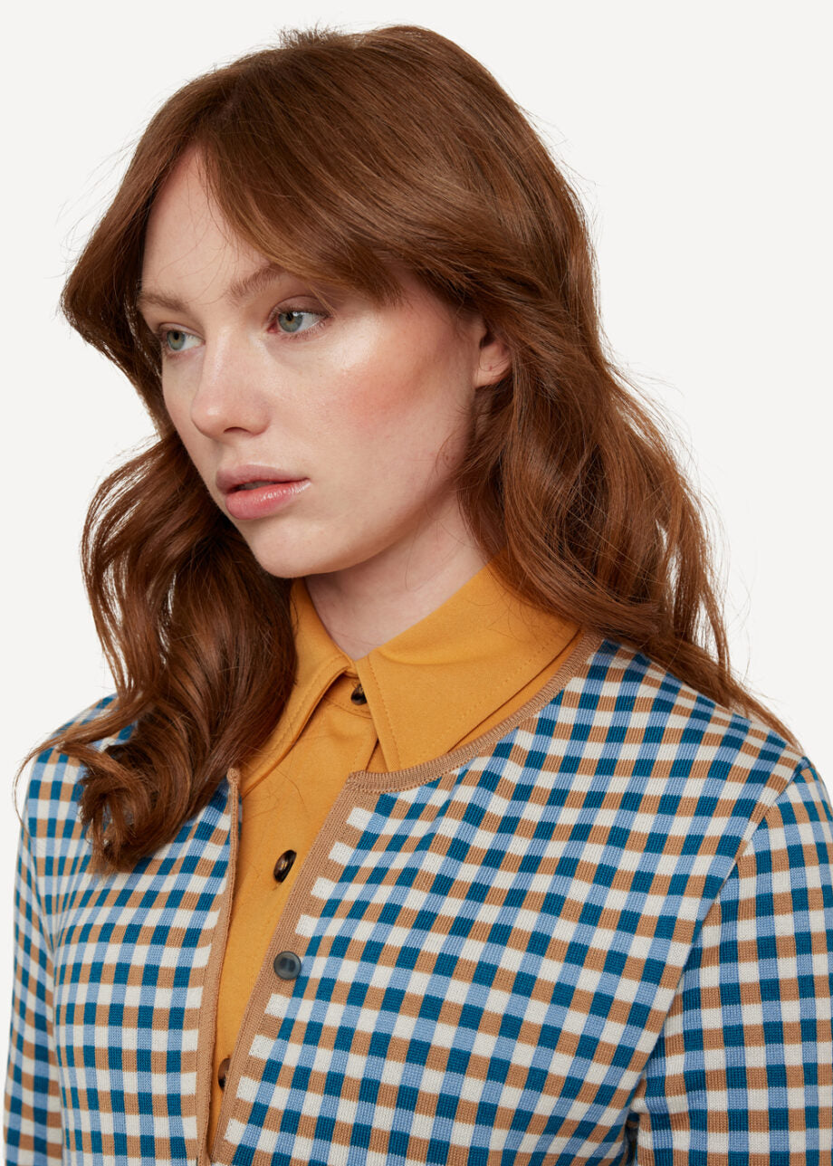 Oleana - Gingham graph long jacket - Light brown