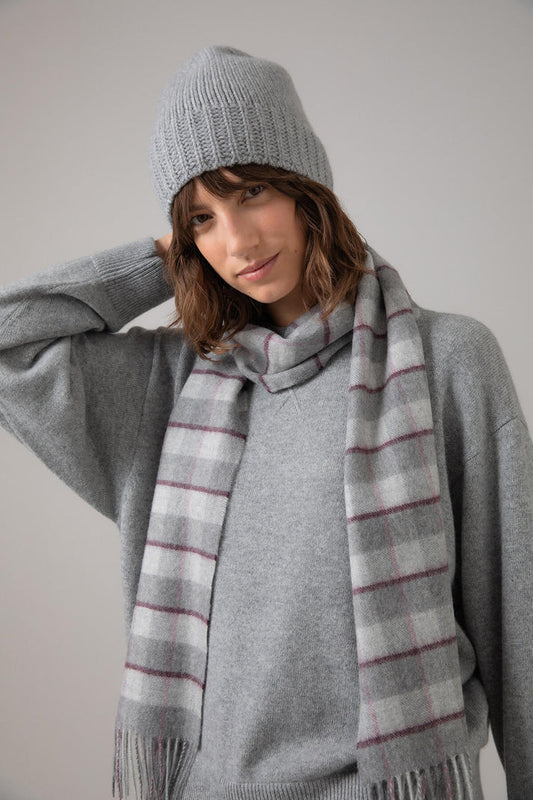 Bordered Gingham Scarf - Cashmere