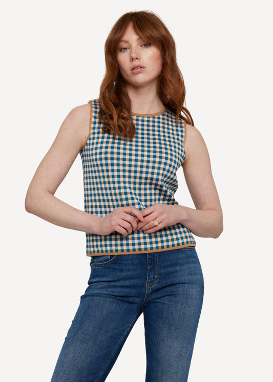 Oleana - Gingham Graph top - Light brown