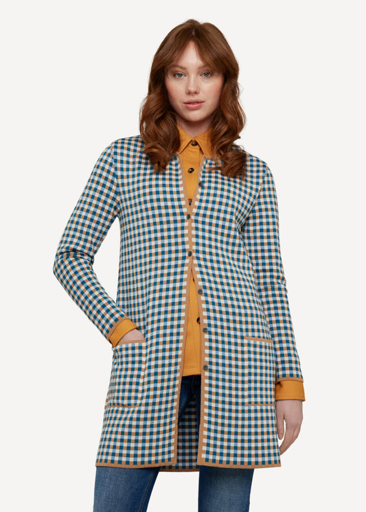 Oleana - Gingham graph long jacket - Light brown